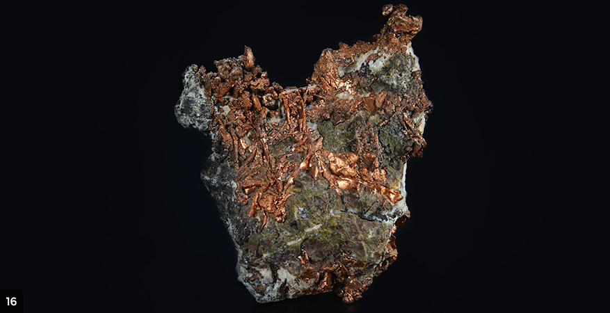 Native copper in carbon and silicon matrix -	Natural mineral, Impruneta mine, Florence